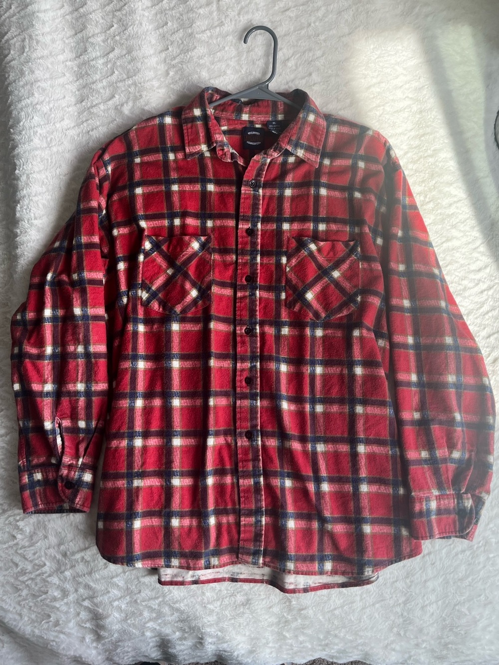 Men's Red Plaid Button-Down Shirt with Chest Pockets
